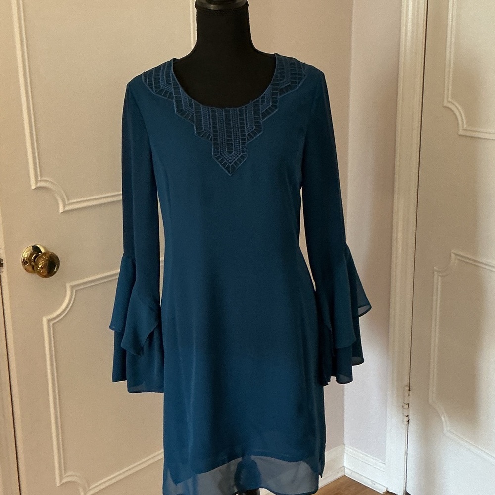 Laundry By Shelli Segal Teal Long Sleeve Dress